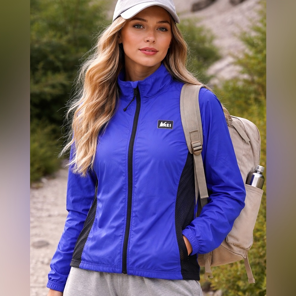 REI Blue Windbreaker Jacket Womens M Gorpcore Lightweight Mesh Hiking Outdoor